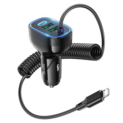 Автомобильное зарядное устройство Hoco NZ11 (30W) с кабелем Lightning, черное