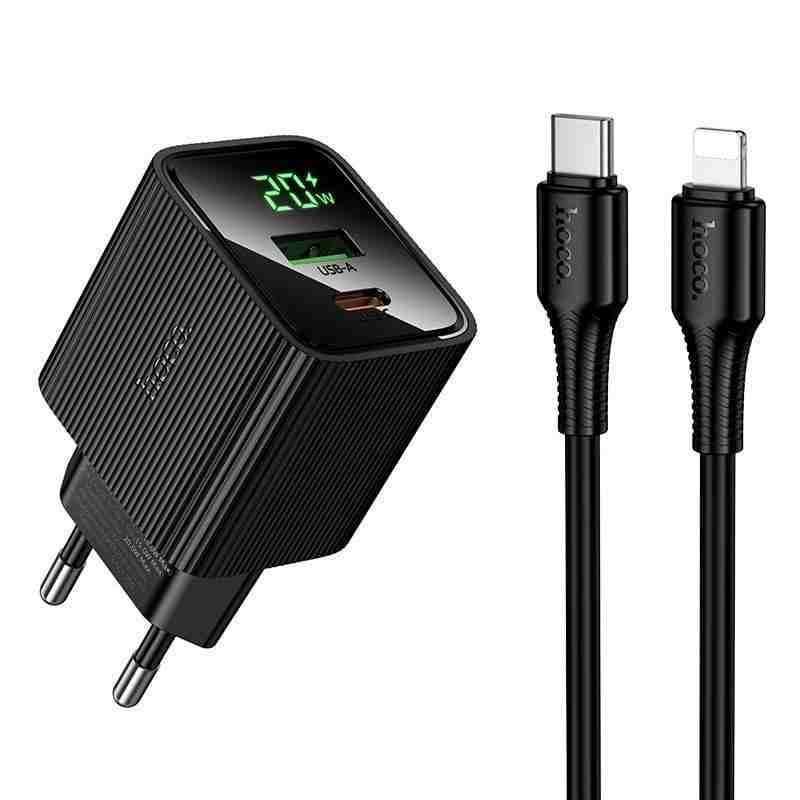 Блок для зарядки Hoco CS83A с кабелем Type-C — Lightning, черный